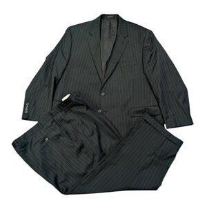 Lauren Ralph Lauren Suit Mens 50R 44W 28L Black Pinstripe Wool Lightweight 2 Pc